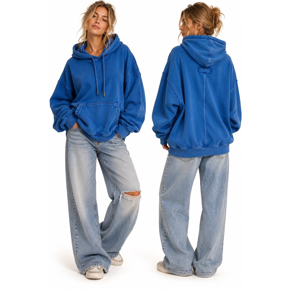 We The Free Hoodie XL Blue Oversized Cotton Pullover Boho Loungewear Casual